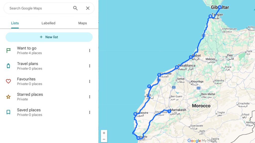 Top itinerary travel planning tip - use Google my maps