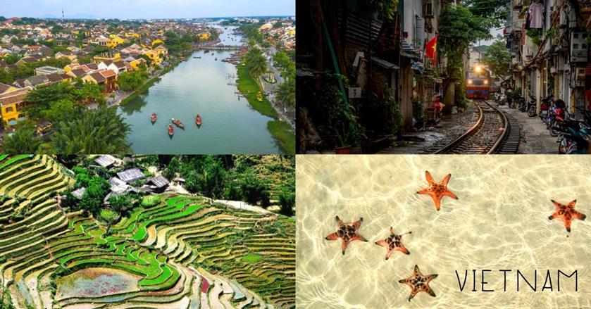 hoi an river, star fishes, hanoi train, sapa rice field in vietnam