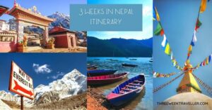 everest base camp - temple with flags, boat - 3 weeks in nepal itinerary (1)