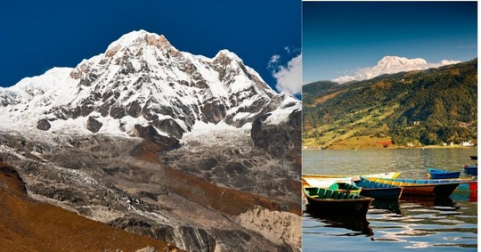 view of Annapurna and pokhara boats - 3 weeks in nepal itinerary (2)