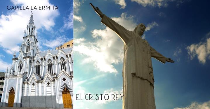 massive Christ statue, a grey church