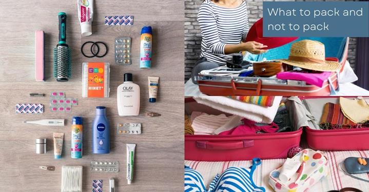 toiletries ready to pack on top table, woman packing her summer hat, swimsuits in a suitcase - PACKING FOR 3 WEEKS SUMMER HOLIDAY