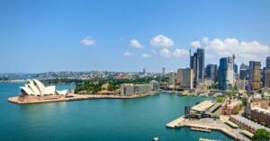 An aerial shot of Sydney Opera House and Sydney Harbour - 3 weeks in Australia Itinerary