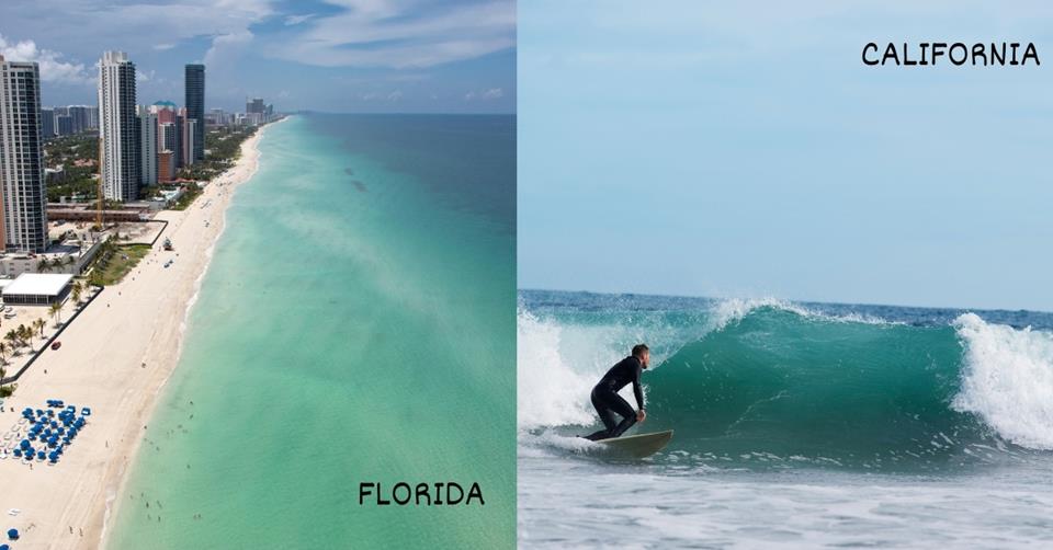 beach in florida and surfing in california