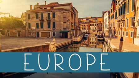 European architecture with a river - with a text Europe