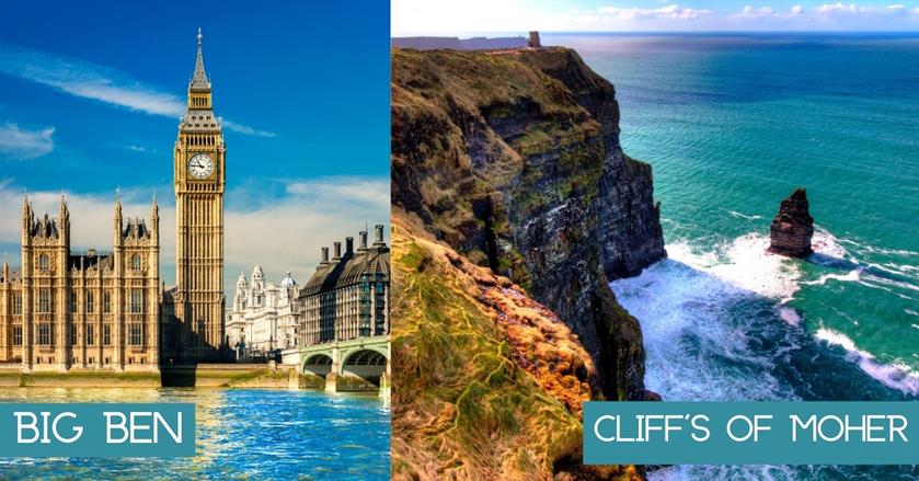 2 images - big ben clock tower and cliff's of moher - 3-Weeks in the UK and Ireland Itinerary
