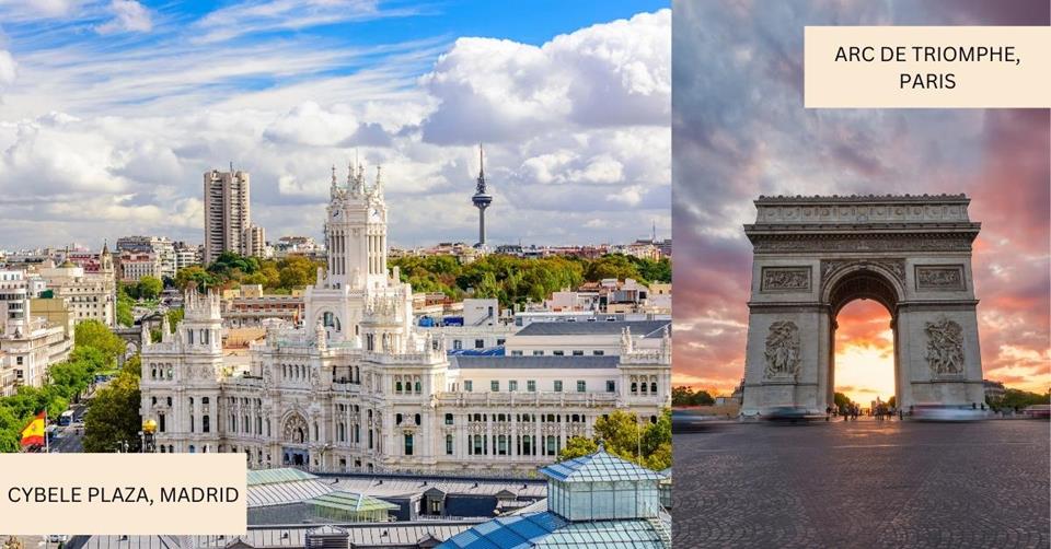 2 images - Cybele Plaza and Arc de Triomphe