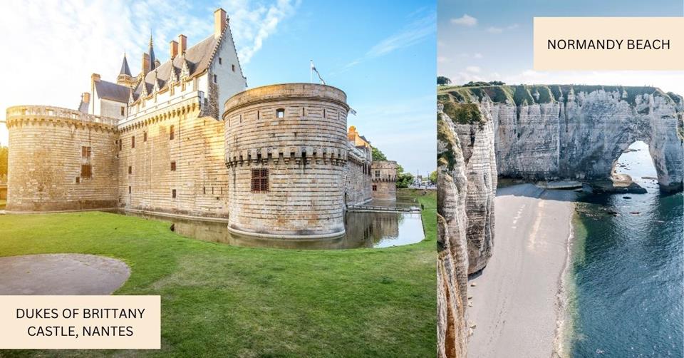 2 images - Dukes of Brittany Castle and Normandy Beach