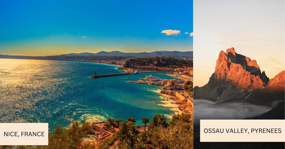 2 images - Nice, France coastline and Ossau Valley