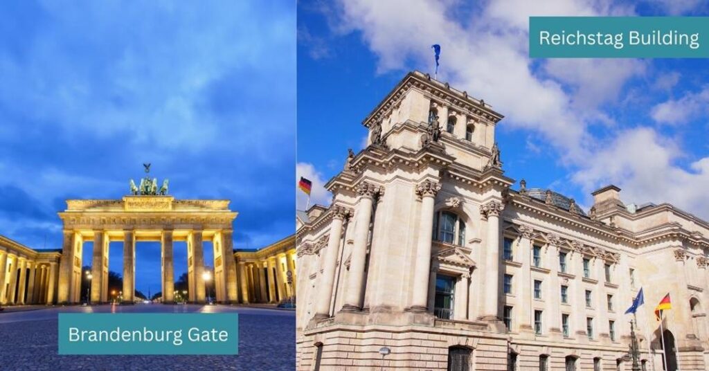 2 images - Brandenburg Gate and Reichstag Building