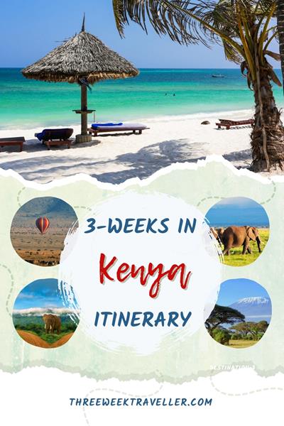 A 3-week Kenya itinerary includes exploring Nairobi's vibrant culture, safari adventures in Maasai Mara, and relaxing on Diani Beach. Visit Amboseli National Park, experience the Rift Valley's stunning landscapes, and discover Lamu's historic charm. via @threeweektraveller