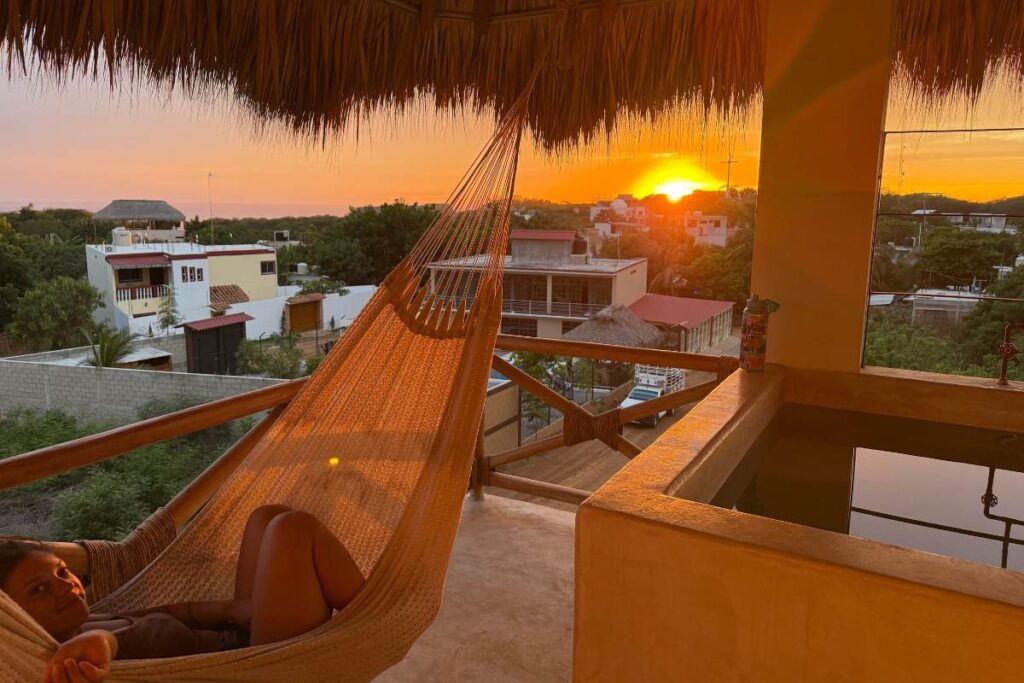 Our author's view from the balcony of their solo travel friendly accommodation in Puerto Escondido