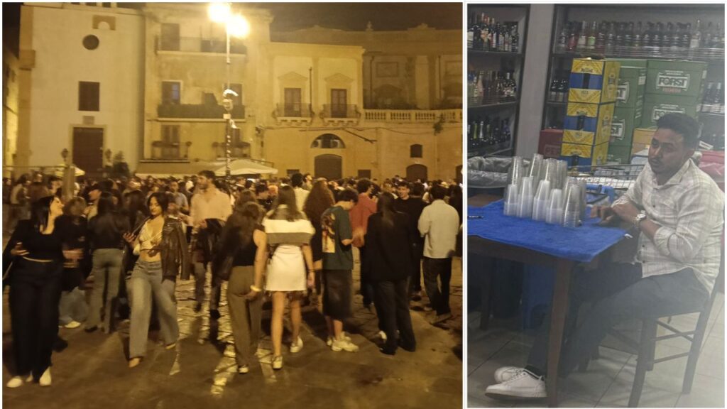 The beer cup sellers and their customers drinking al fresco in Palermo's piazzas